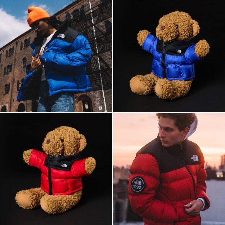 ノースフェイス ヌプシジャケットを着た熊のぬいぐるみが海外で発売