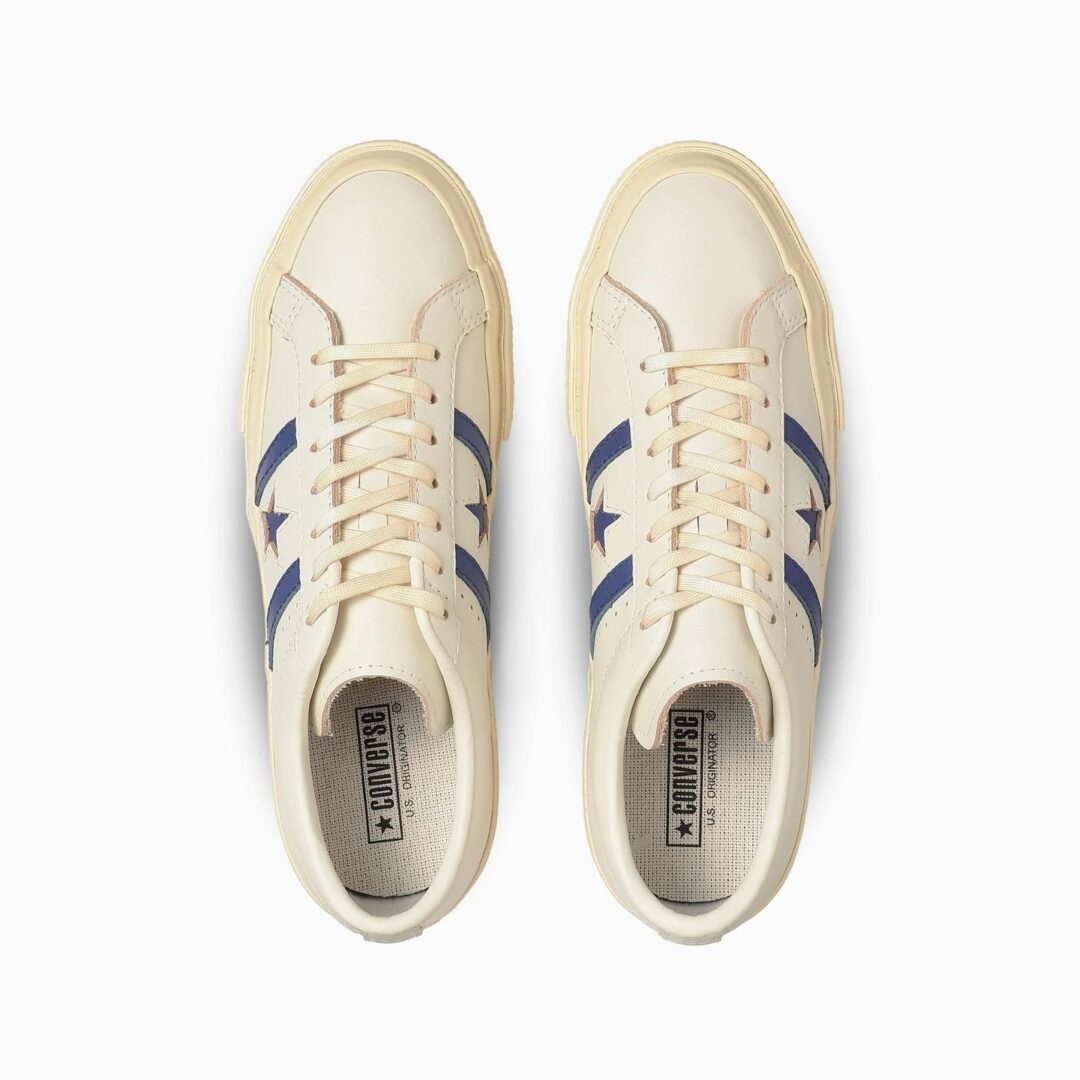 【2024年 7/16 発売】スムースレザーを採用した CONVERSE STAR&BARS US LEATHER “White/Blue” (コンバース スター＆バーズ US レザー)