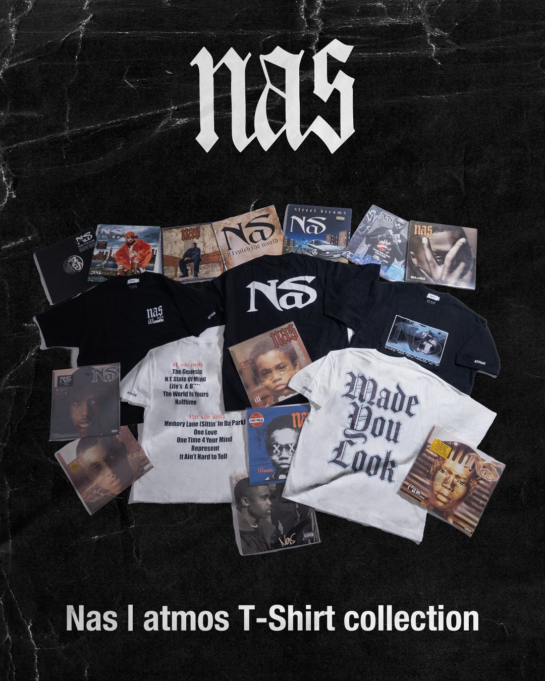 ヒップホップ界のレジェンド「NAS」× atmos Apparel コラボTEEが2024年 8/19 受注開始 (ナズ アトモス アパレル)