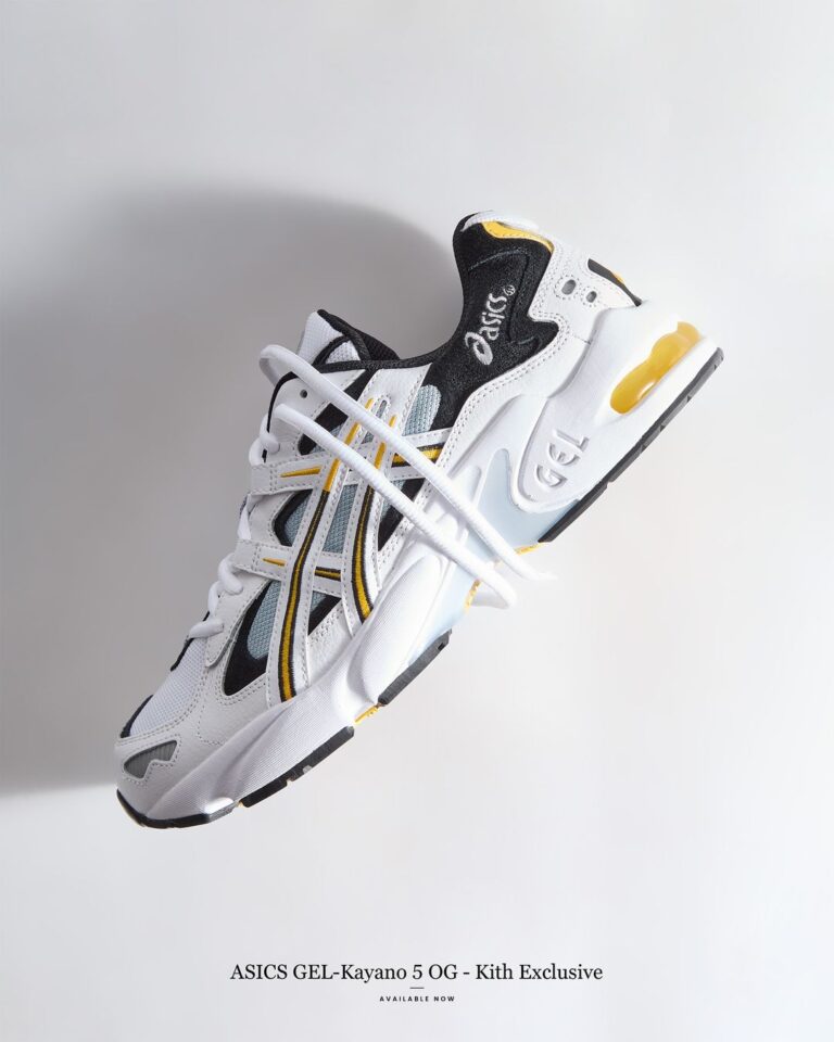 KITH 限定！ASICS GEL-KAYANO 5 OG “White/Saffron” “White/Black” (キス アシックス  ゲルカヤノ) [AI1201B042.101/AI1201B043.100] | Fullress