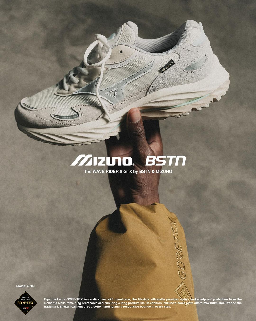 【2024年 9/20 発売】BSTN × Mizuno WAVE RIDER β GTX “White/Grey/Beige” (ボストン ミズノ ウェーブ ライダー) [D1GD242401]