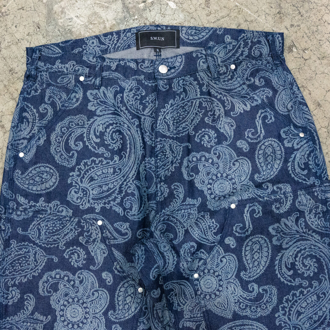 【抽選販売】S.W.U.N “Double Knee Paisley Denim Pants” (エスダブルユーエヌ “ダブルニー ペイズリー デニムパンツ”)