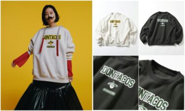 湖池屋 ドンタコス × FREAK’S STORE 別注 カレッジプリント クルーネックスウェットが2024年 10/21 12:00 受注 (DONTACOS フリークスストア)