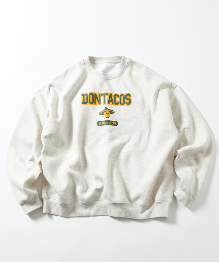 湖池屋 ドンタコス × FREAK’S STORE 別注 カレッジプリント クルーネックスウェットが2024年 10/21 12:00 受注 (DONTACOS フリークスストア)