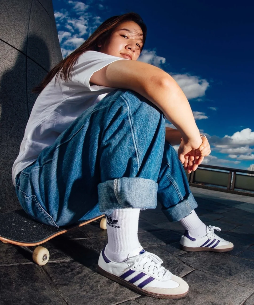 【国内ムラサキスポーツ限定カラー】adidas skateboarding SAMBA ADV “Cloud White/College Purple” (アディダス スケートボーディング サンバ) [IE6613]