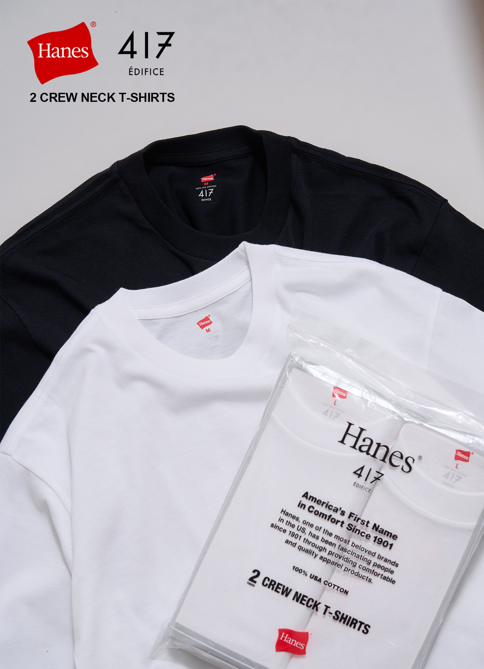 417 EDIFICE × HANES 別注 New USコットンクルーネックTシャツ "2枚セット" (エディフィス ヘインズ)